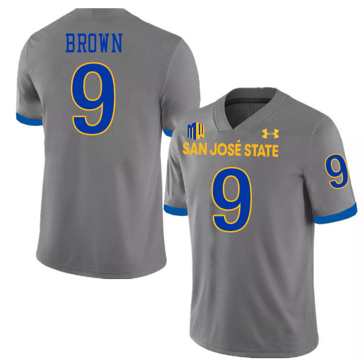 #9 Emmett Brown SJSU Jersey,San Jose State Spartans Football Jersey College Uniforms-Grey